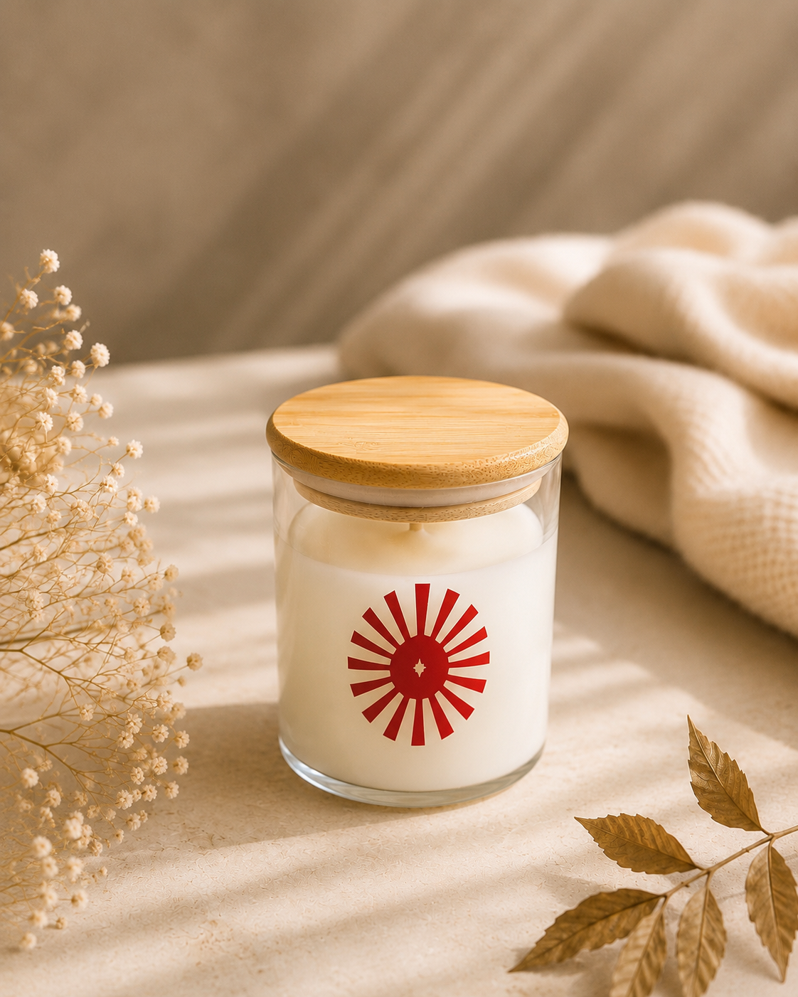 Peace Om Shanti candle lit, lifestyle setting