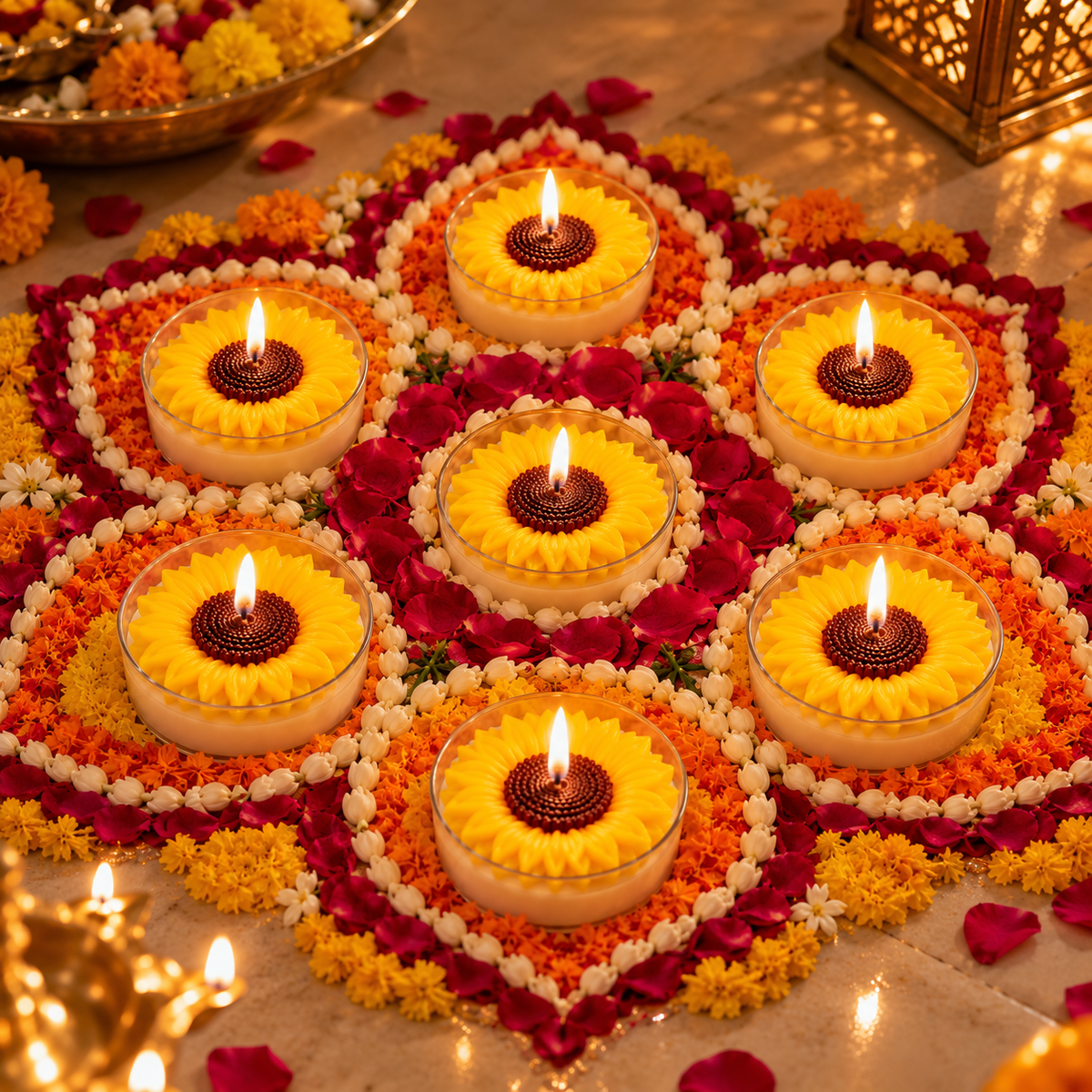Sunflower Jumbo Tealight Candles Pack of 3 – Scented Soy Wax Flower Candles for Diwali Décor, Festive Gifting & Home Decoration