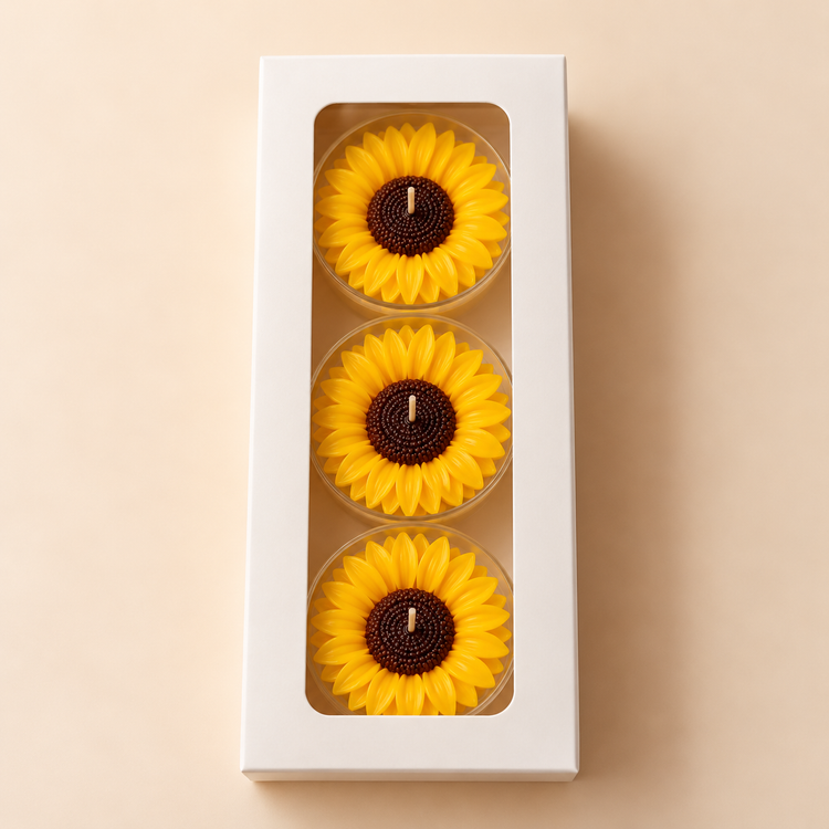 Sunflower Jumbo Tealight Candles Pack of 3 – Scented Soy Wax Flower Candles for Diwali Décor, Festive Gifting & Home Decoration
