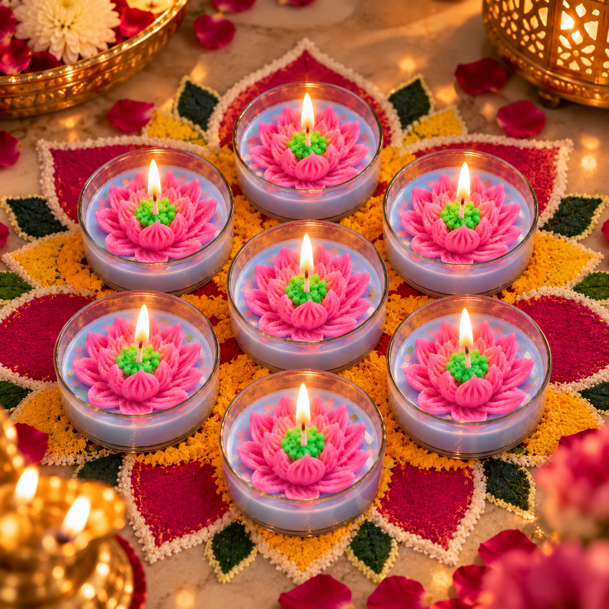 Lotus Jumbo Tealight Candle Pack of 3 – Pink Lotus Flower Scented Candles for Diwali Décor, Pooja & Festive Gifting