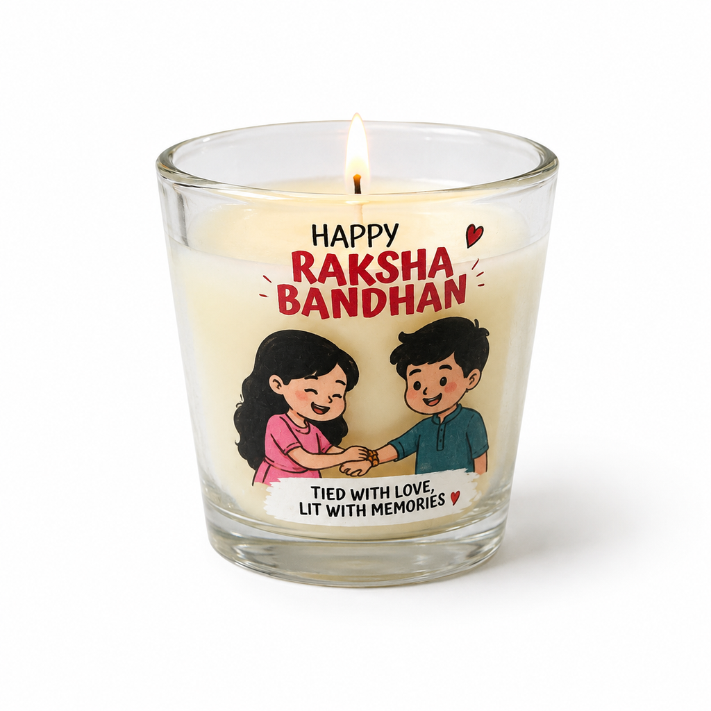 Bandhan Glow Jar hand-poured soy wax Rakhi candle in clear glass jar