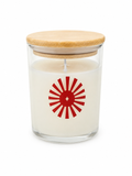 Peace Om Shanti soy wax candle on white background