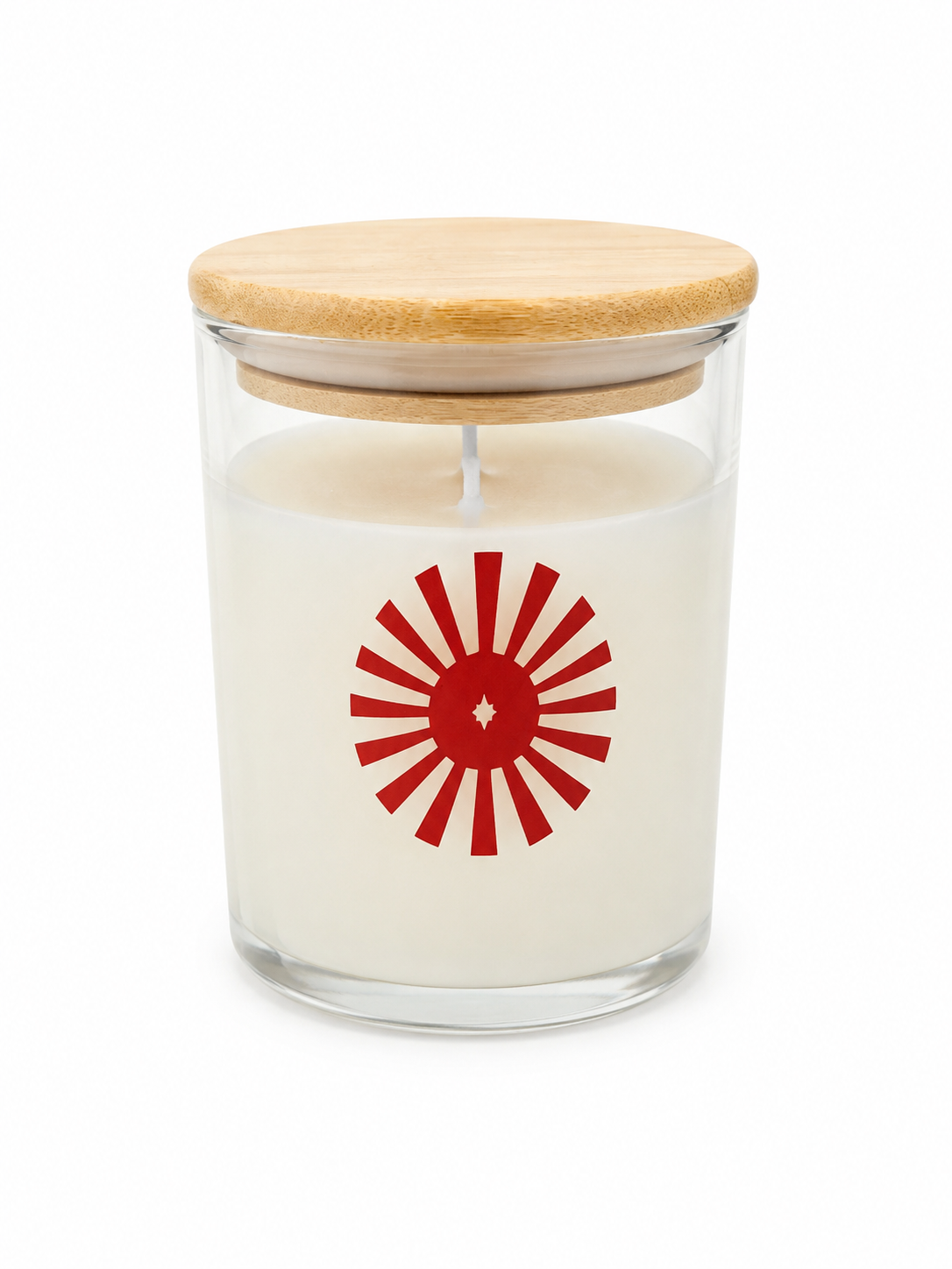 Peace Om Shanti soy wax candle on white background