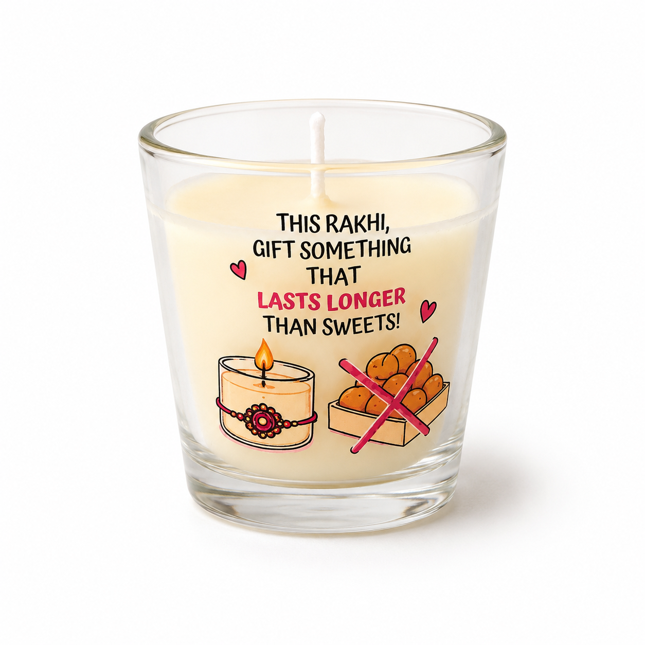 Sweeter Than Mithai Jar hand-poured soy wax Rakhi candle in clear glass jar