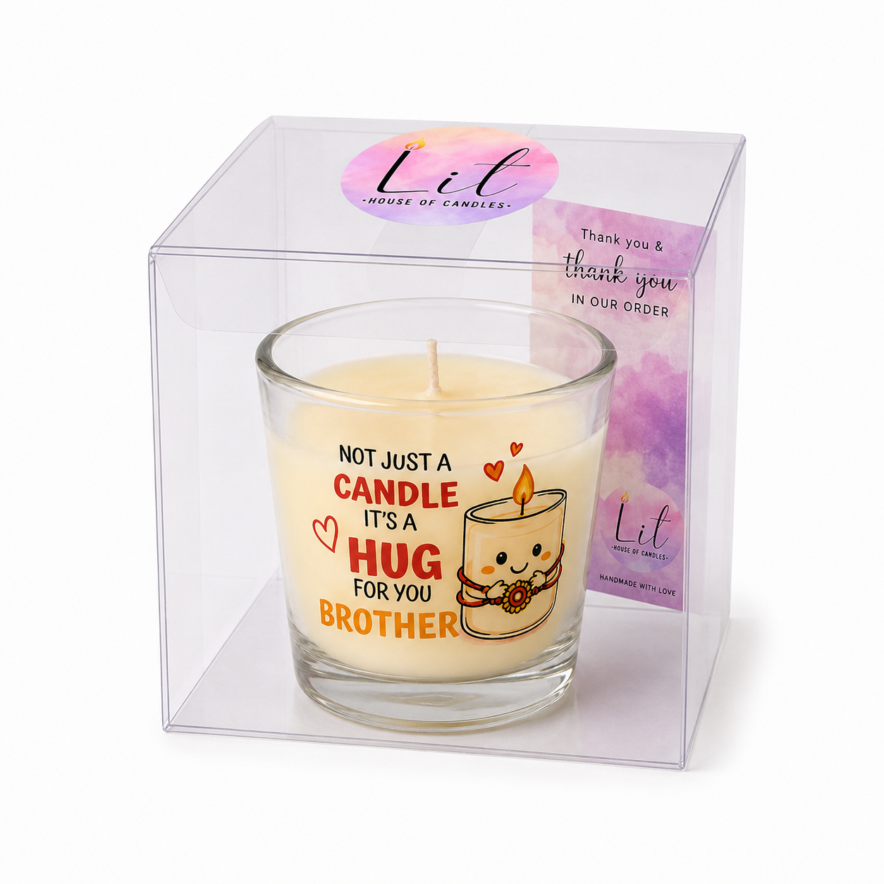 A Hug for Bhai Jar candle in gift-ready packaging with thank-you card