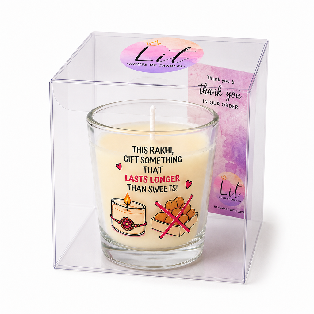 Sweeter Than Mithai Jar candle in gift-ready packaging with thank-you card