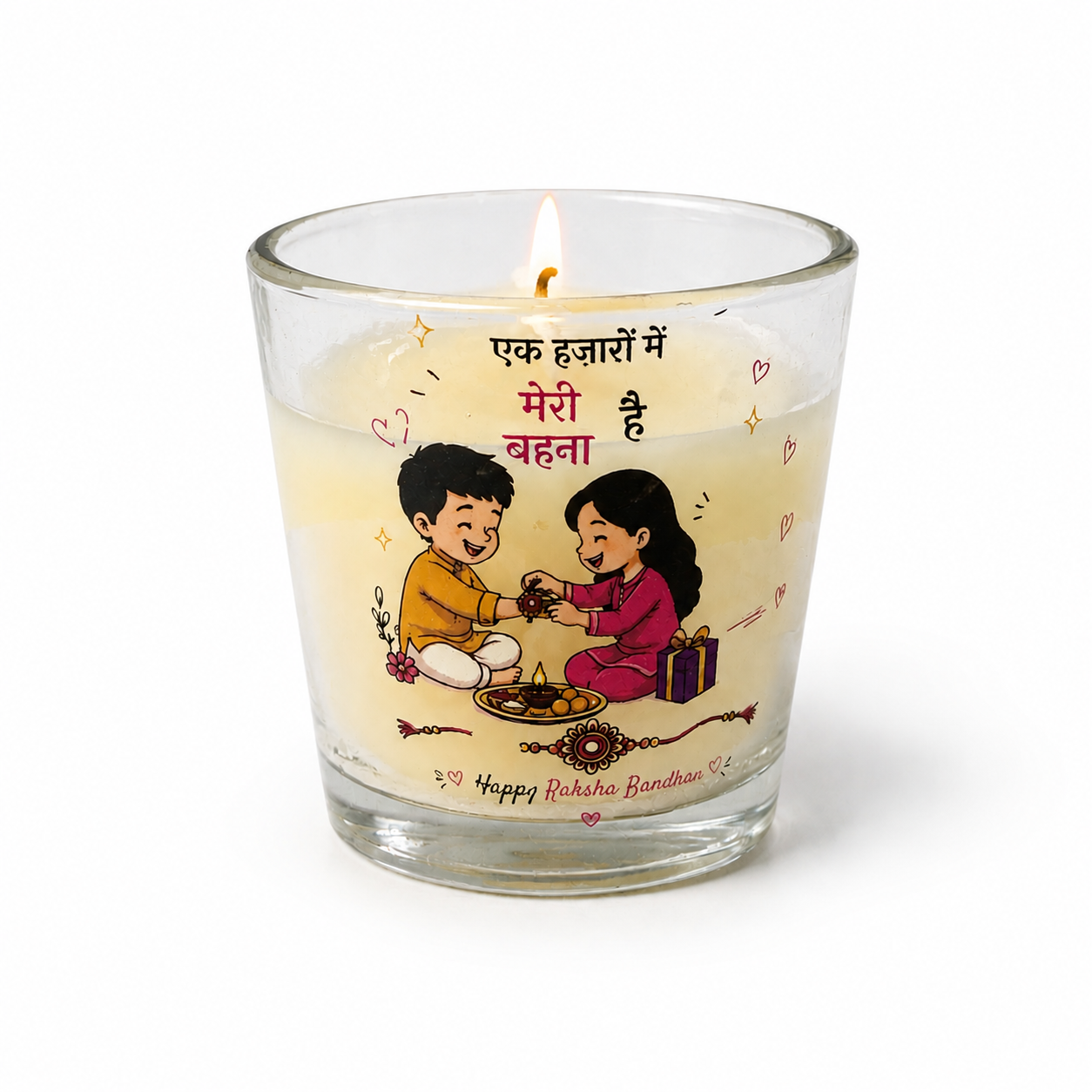 Meri Behna Jar hand-poured soy wax Rakhi candle in clear glass jar