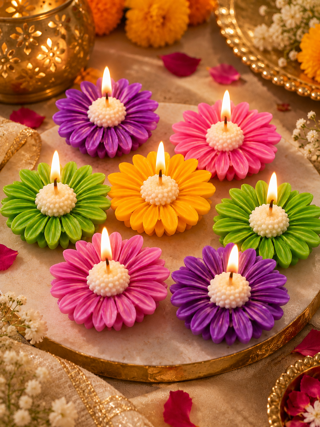 Floating Daisy Flower Scented Soy Wax Candle ( Pack of 7)