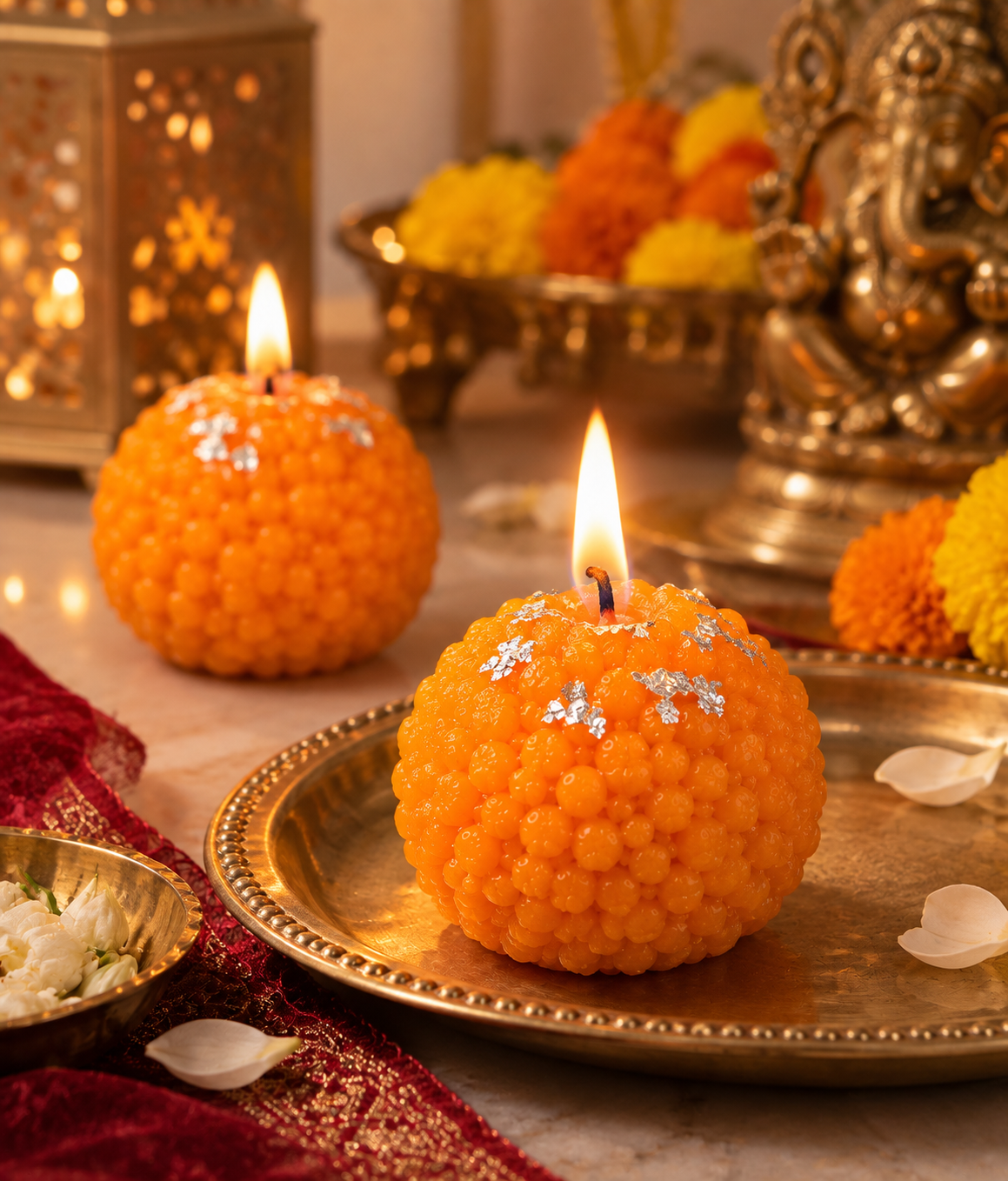 Scented Motichoor Ladoo Candle Pack of 9 - Traditional Festive Soy Wax Ladoo Candles for Diwali Decor and Gifting
