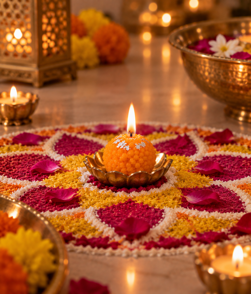 Scented Motichoor Ladoo Candle Pack of 9 - Traditional Festive Soy Wax Ladoo Candles for Diwali Decor and Gifting