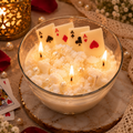 Playing Card Bowl Scented Candle - Handcrafted Soy Wax Casino Theme Glass Bowl Candle with Playing Cards, Wax Shavings, and Pearl Details