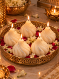 2 Big Modak Scented Soy Wax Candles with Silver Work - 6+ Hours Burn Time for Diwali Puja & Festive Decor