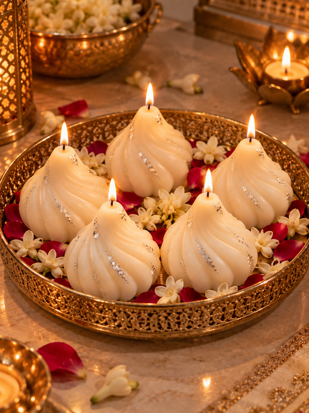 2 Big Modak Scented Soy Wax Candles with Silver Work - 6+ Hours Burn Time for Diwali Puja & Festive Decor