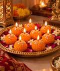 Scented Motichoor Ladoo Candle Pack of 9 - Traditional Festive Soy Wax Ladoo Candles for Diwali Decor and Gifting