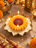 Premium Scented Sunflower Urli Candle for Festive Decor - Multi-Wick Brass Finish Soy Wax Candle (3.5 Inch)