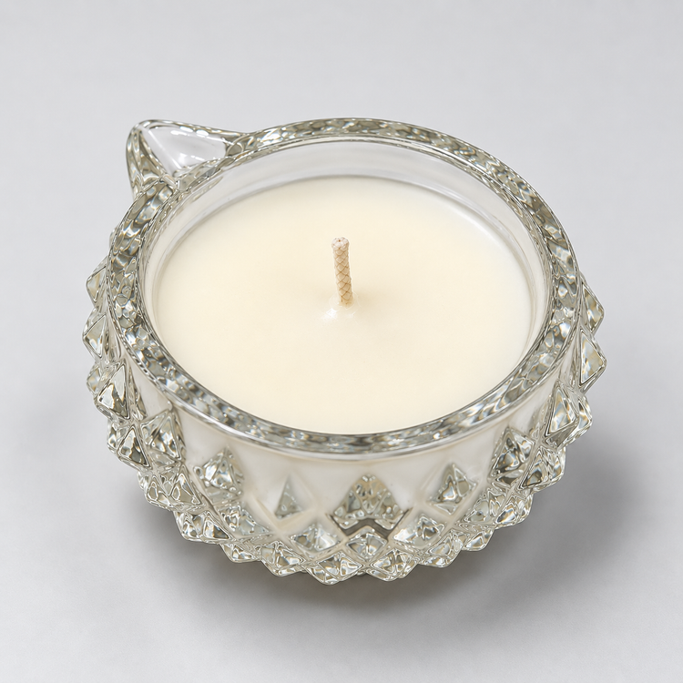 Premium Scented Glass Diya Candle for Festive Decor - Crystal Cut Soy Wax Diya for Puja and Diwali