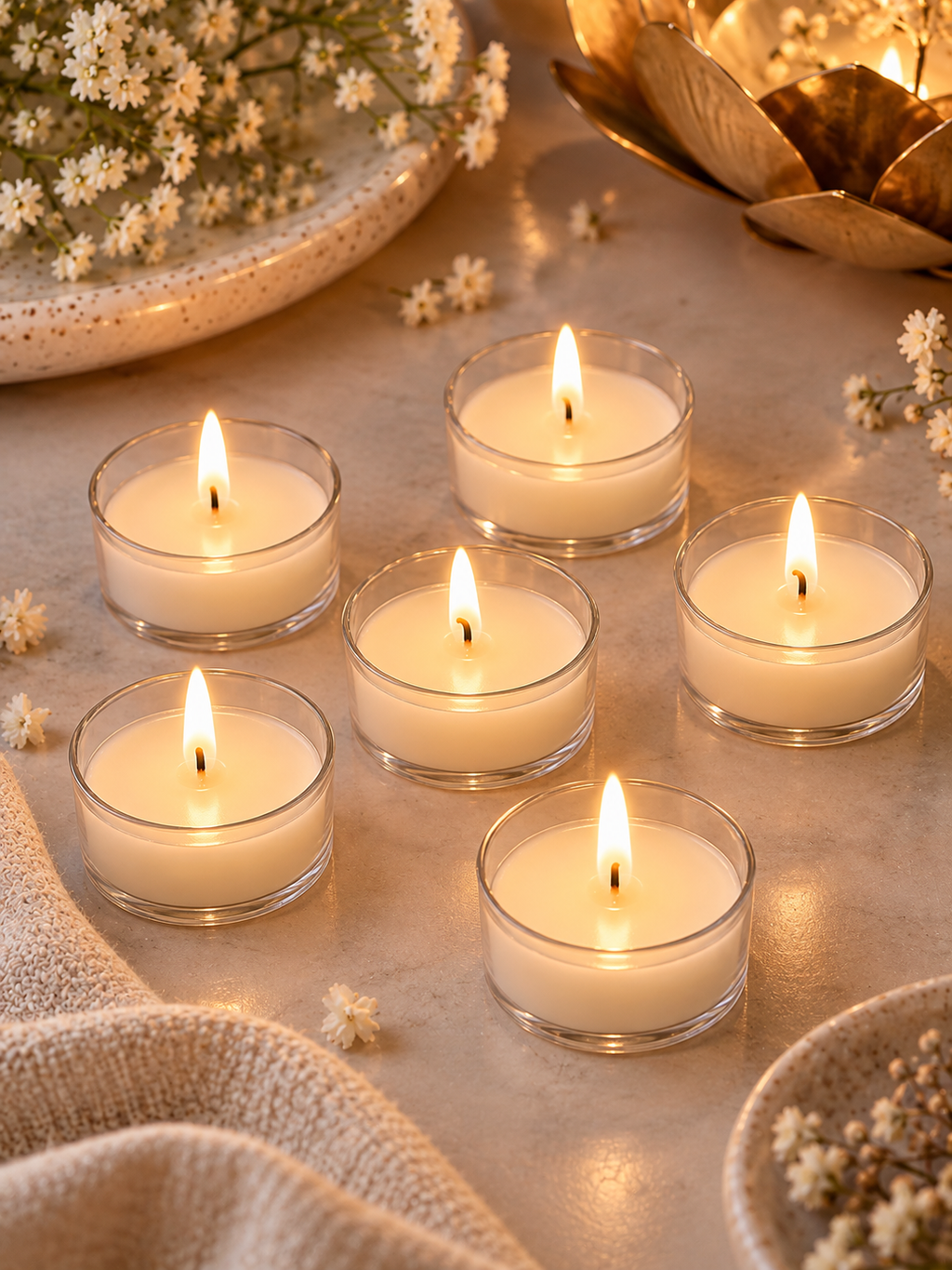 Premium Scented Glass Tealight Candles Set of 6 (Crystal Clear Soy Wax Tealight Candles for Home Decor and Festive Gifting)